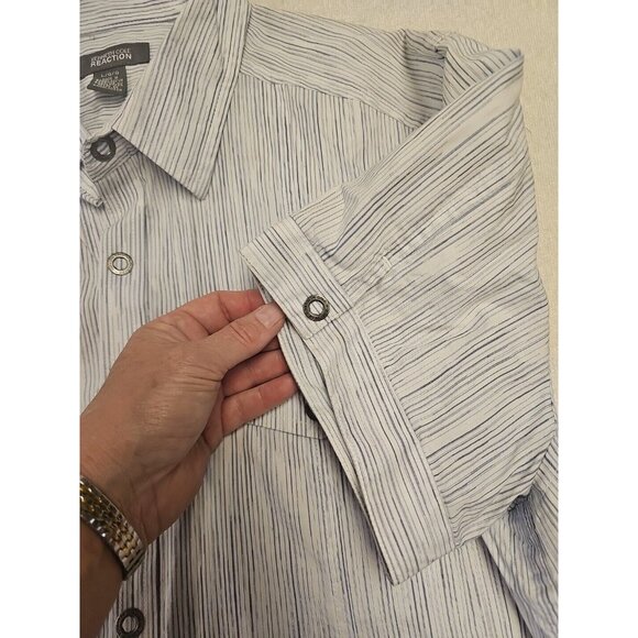 Kenneth Cole Reaction WHITE STRIPE Short Sleeve Button Down Shirt Size L - Picture 5 of 6
